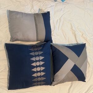 Set of Three Blue and Gray Decorative Pillows